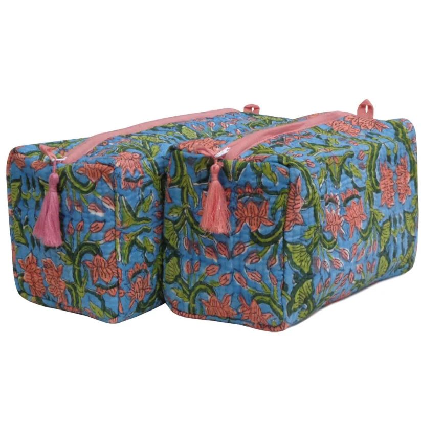Block Print Cosmetic Bags - Lotus Green (Set of 2) | Sea Marie Designs