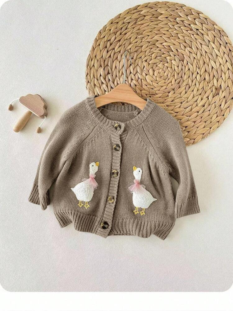 SHEIN Newborn Baby Girl Cute Cartoon Pattern Knitted Cardigan, Versatile For Autumn/Winter Newbor... | SHEIN