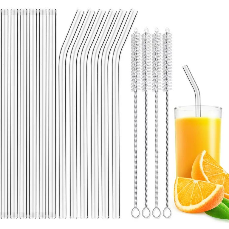 Glass Straw - 12 Reusable Transparent Drinking Straws + 4 Cleaning Brushes, Glass Straws for Smoo... | Walmart (US)