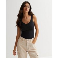Black Knit V Neck Thick Strap Bodysuit New Look | New Look (UK)