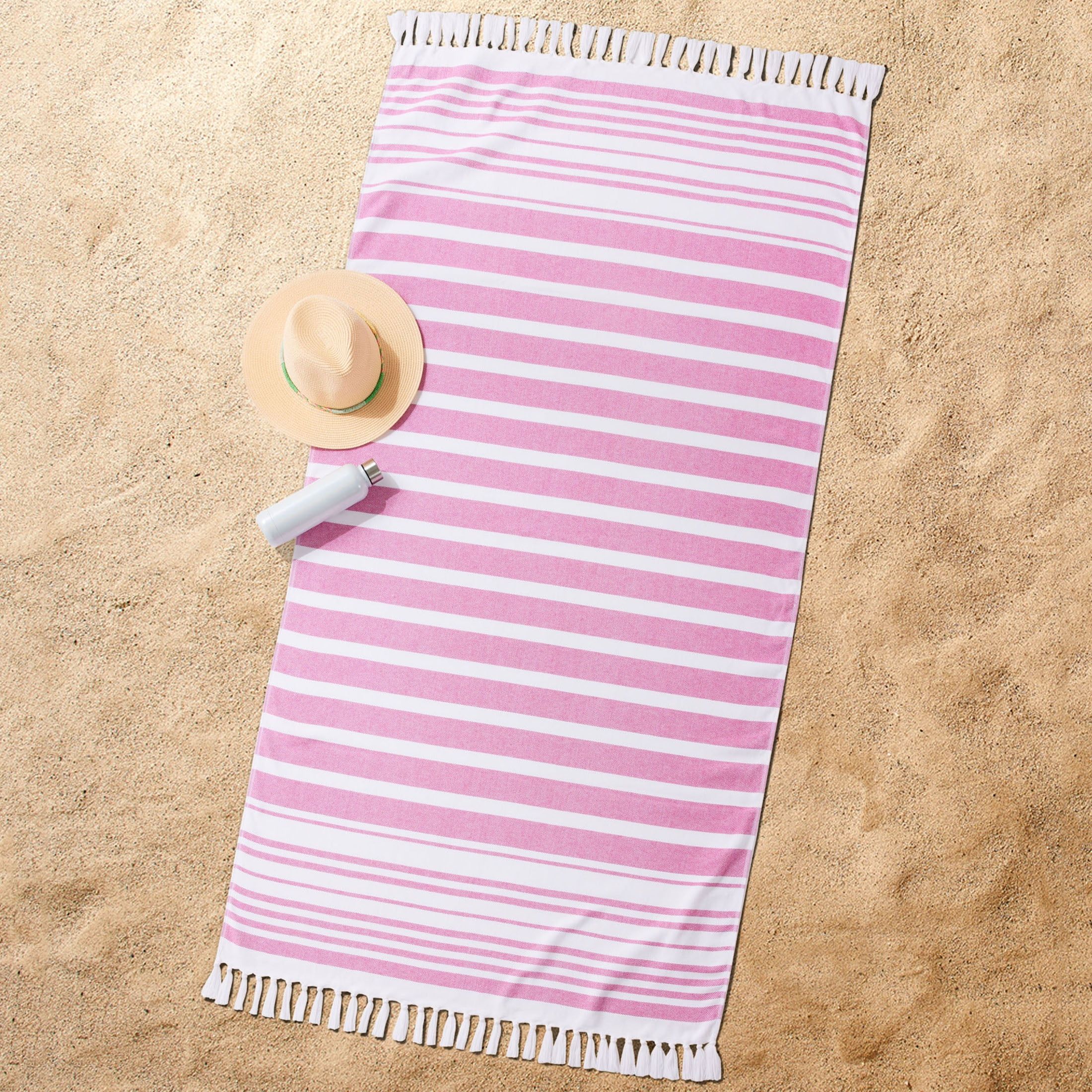 Better Homes & Gardens Oversized Flatwoven Cotton Blend Pink Striped Beach Towel, 38" x 72" - Wal... | Walmart (US)