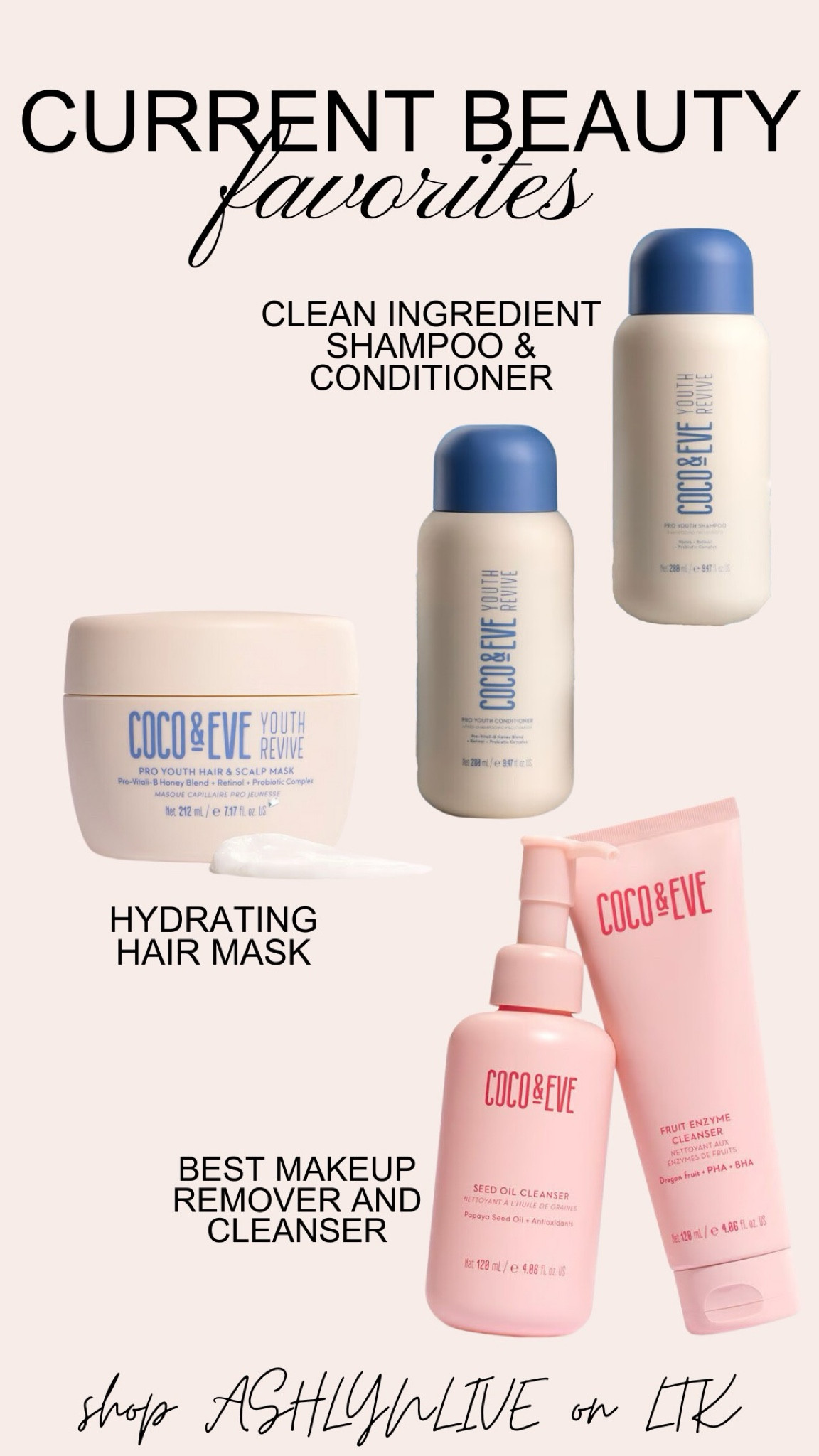 My current beauty products I live by! All Coco and Eve - Best Makeup Remover and makes my skin feel fresh after, not dry! 

#LTKBeauty #LTKFindsUnder50 #LTKGiftGuide