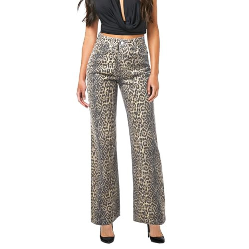 UAGVB Leopard Pants Women Y2k Baggy Jeans Straight Wide Leg Cheetah Print Pants Stretch Fabric XL | Amazon (US)