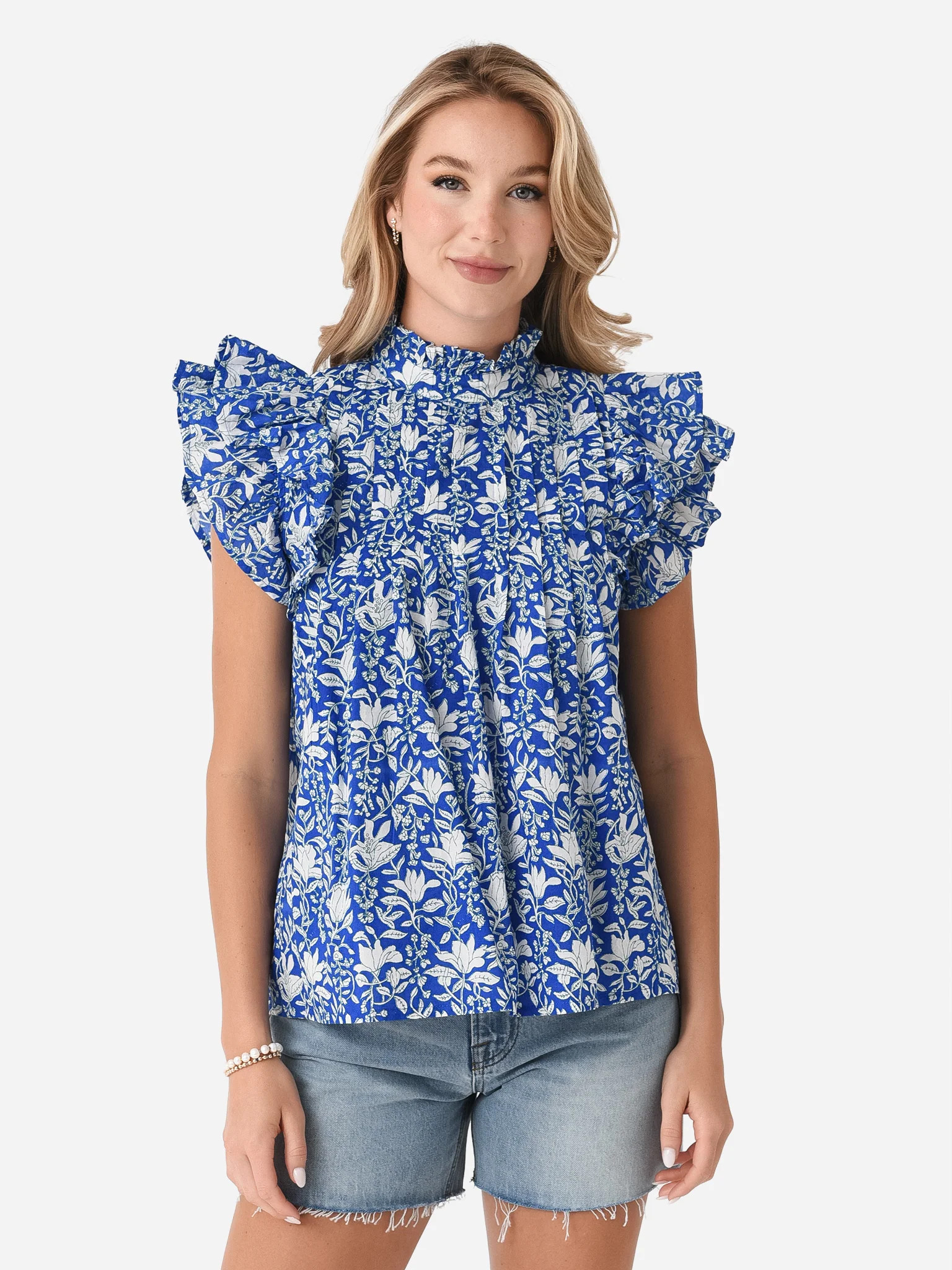 Sur La Vague Women's Button Ruffle Top | Saint Bernard