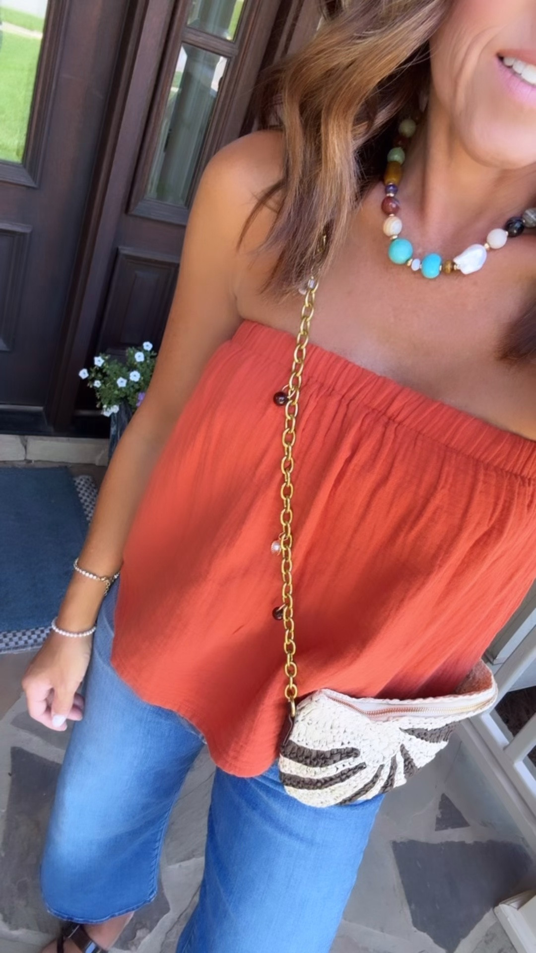Shell raffia crossbody bag. Summer straw bag. Gauze tube top. Summer style.

#LTKootd #LTKSeasonal #LTKOver40