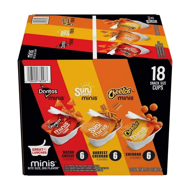 Frito-Lay Minis Doritos Cheetos and SunChips Snacks Variety Pack, Snack Size Cups, 18 Pack | Walmart (US)