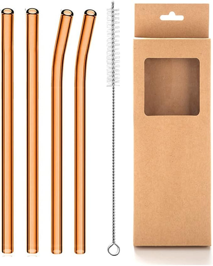 Reusable Glass Straws, 8mm Straight Bent Glass Drinking Straws, 4 Pcs Straws with Cleaning Brush,... | Amazon (US)