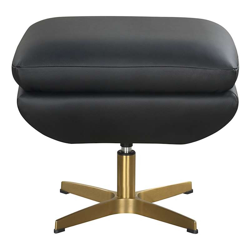 Duke Genuine Leather Swivel Ottoman, Black | At Home