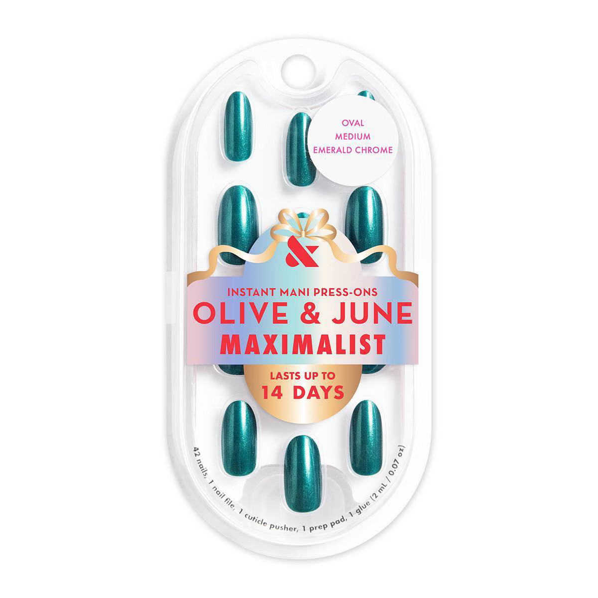 Olive & June Press-On Fake Nails - Maximalist - M Oval - Emerald Chrome - 42ct | Target