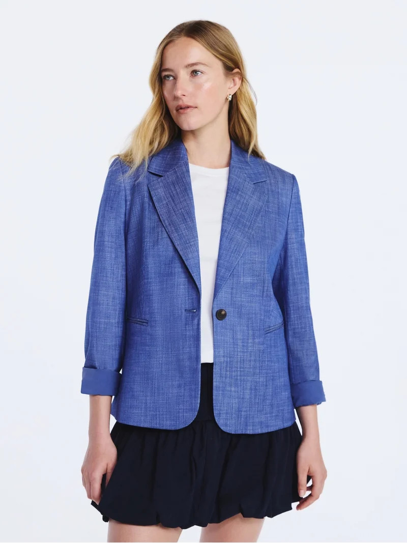 Free Assembly Women's Single Breasted Crosshatch Blazer, Sizes XS-XXL | Walmart (US)