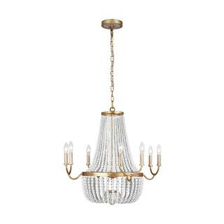 Feiss Marielle 8-Light Antique Gild Beaded Candlestick Empire Chandelier with Wood Beads and Gold... | The Home Depot