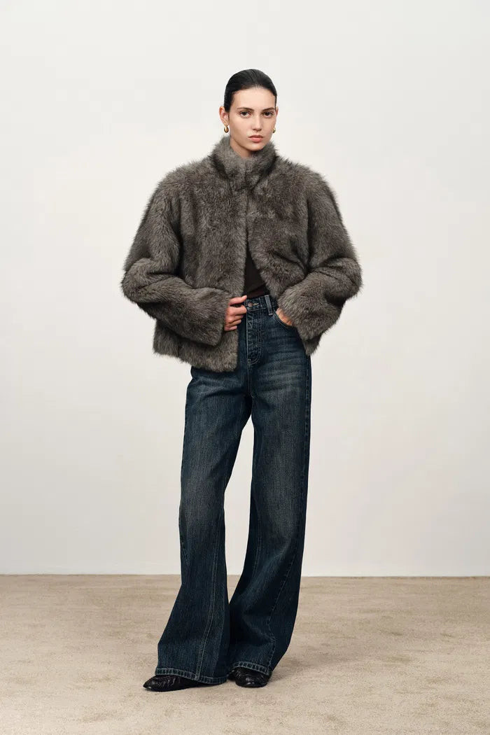 Pine Stand Collar Coat in Faux Fur | Fabrique