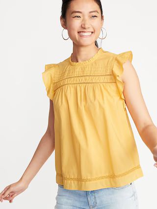 Ruffled Crochet Lace-Trim Flutter-Sleeve Blouse for Women | Old Navy US