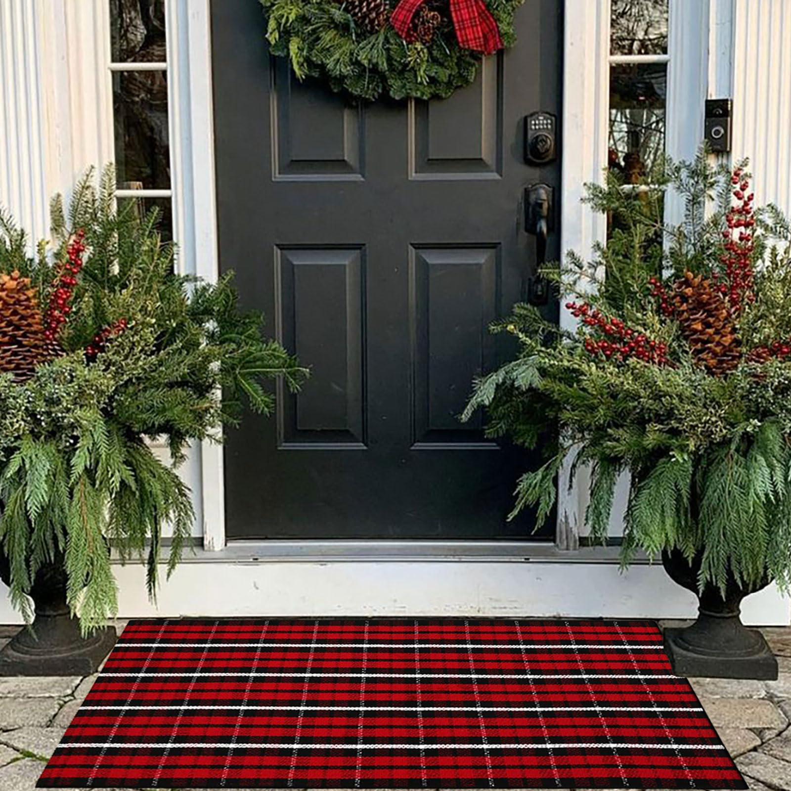 Buffalo Plaid Outdoor Rug Christmas Door Mat Christmas Decor Welcome Rug Cotton Hand-Woven Layere... | Amazon (US)