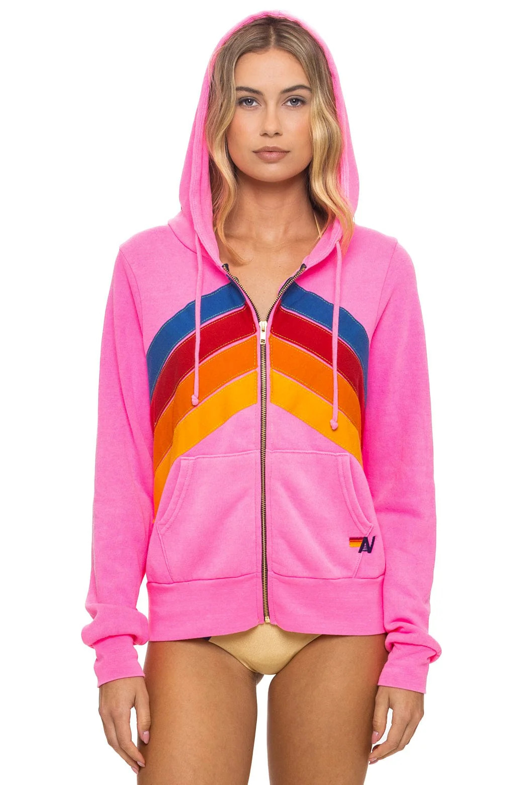 MOUNTAIN STITCH CHEVRON 4 ZIP HOODIE - NEON PINK | Aviator Nation