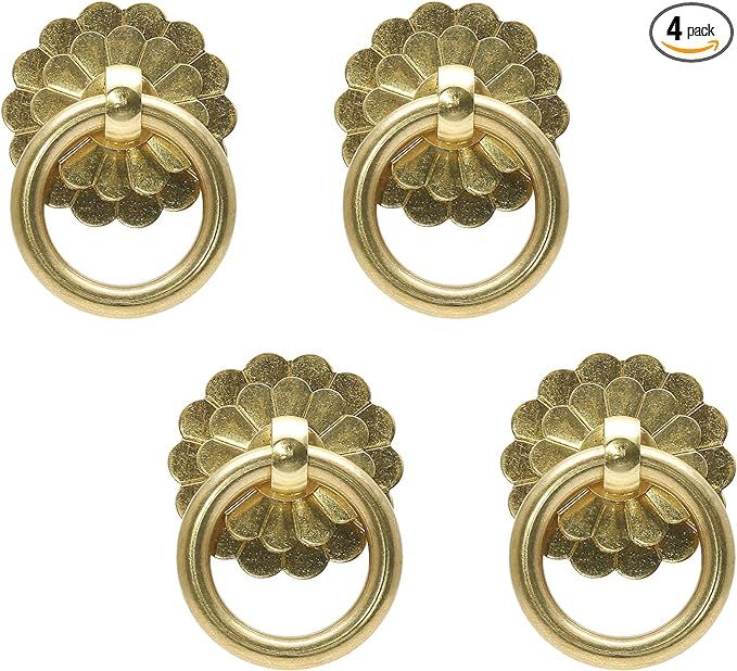 Murtenze 4 Pieces Brass Ring Pulls Handle, Gold Drawer Konbs, Vintage Style Ring Pulls Knobs for ... | Amazon (US)