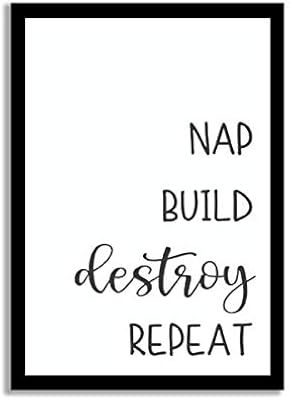 TattyaKoushi Nap Build Destroy Repeat Sign, Modern Farmhouse Decor Sign, Wall Art Decor Sign, Rus... | Amazon (US)