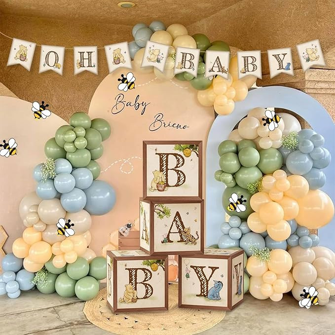 125Pcs Classic Winnie Bear Baby Shower Decorations Baby Boxes Balloons Banner Kit, Neutral Vintag... | Amazon (US)
