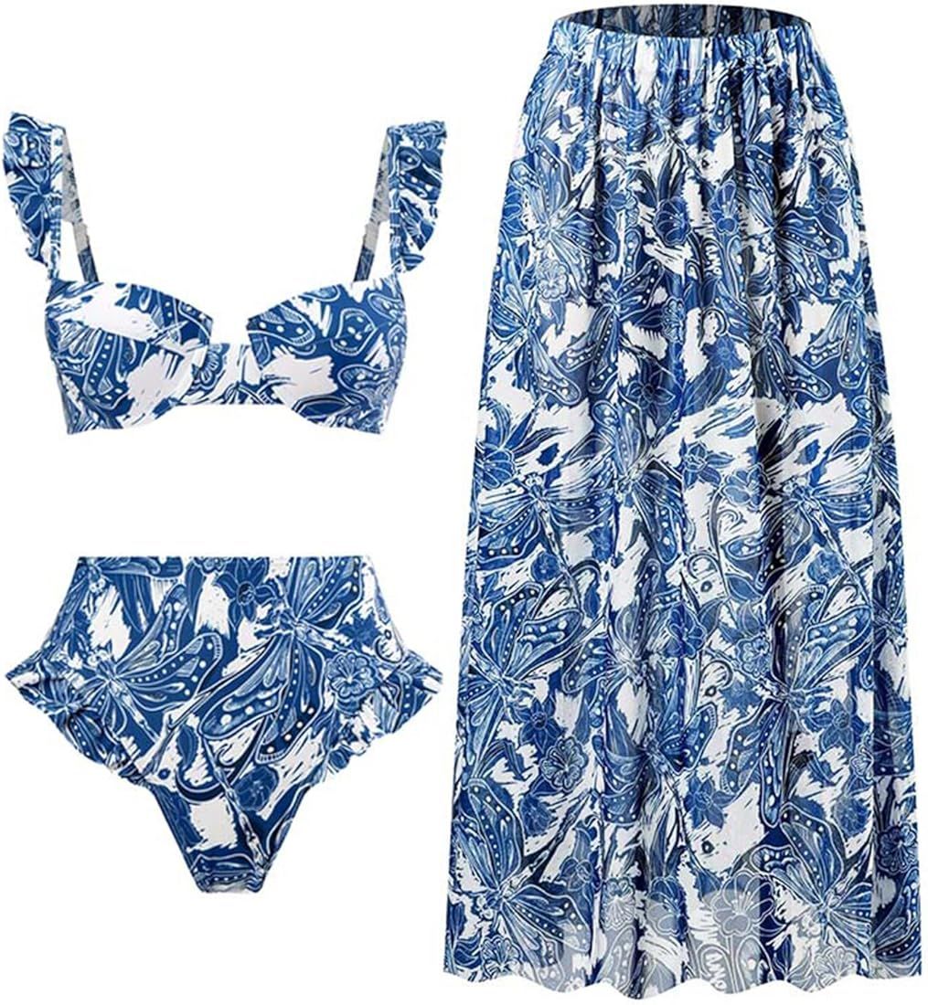 Cbcbtwo One Piece Bathing Suit for Women with Bikini Maxi Wrap Skirts 2 Piece Floral Print Swimsu... | Amazon (US)