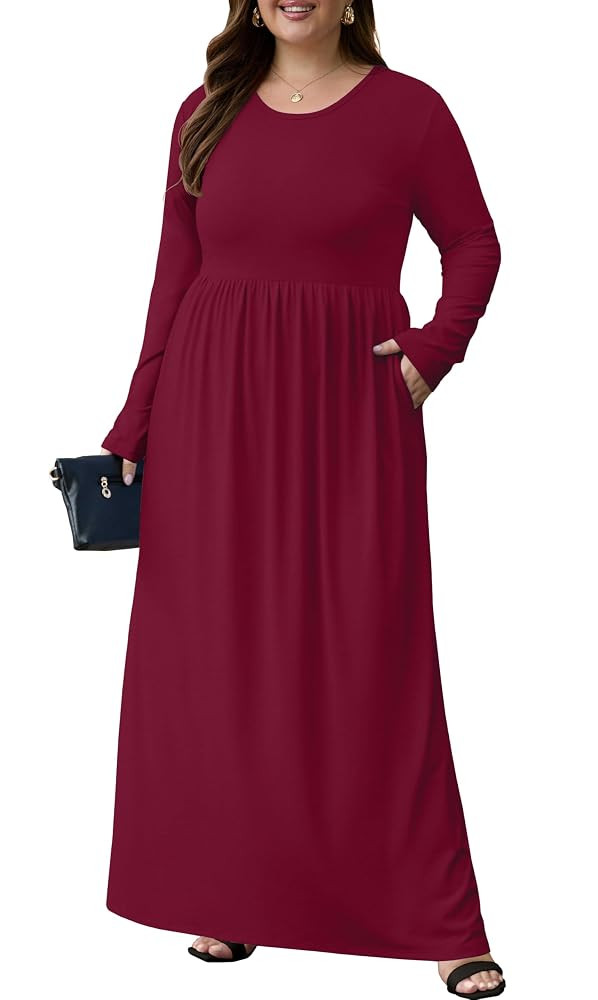 OLRIK Womens Plus Size Maxi Dresses for Curvy Women Fall 2025 Casual Long Sleeve Long Dress with ... | Amazon (US)