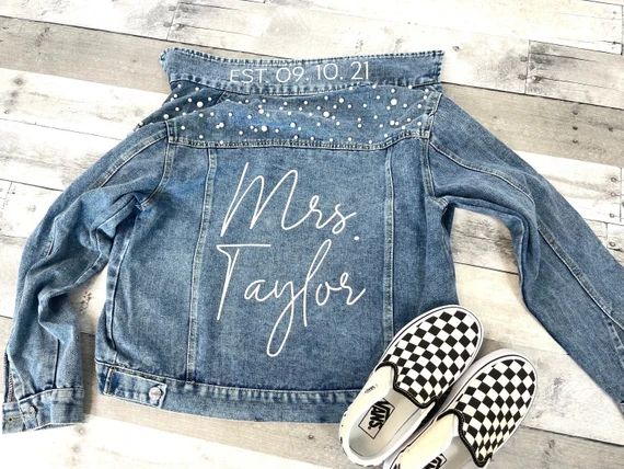 Mrs Pearl Jean Jacket, Bride Jean Jacket, Mrs Denim Jacket, Personalized Jean Jacket, Bride Jacke... | Etsy (US)