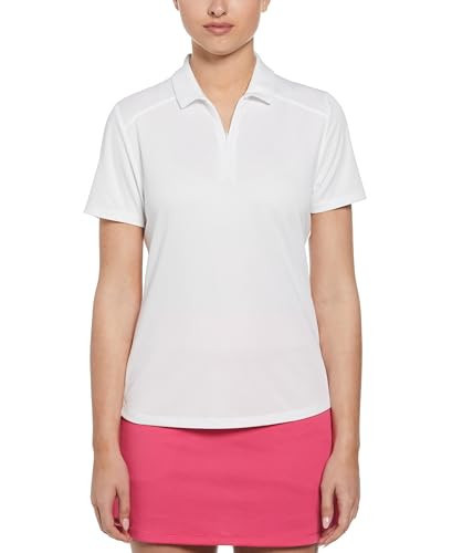 PGA Tour Women's Airflux Short Sleeve Golf Polo Shirt with Zipper, Moisture-Wicking Fabric and Sun Protection, Bright White, Small | Amazon (US)
