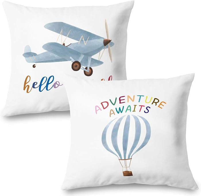 Hot Air Balloon Airplane Nursery Decor, Hello World Adventure Awaits Airplane Hot Air Balloon Pil... | Amazon (US)