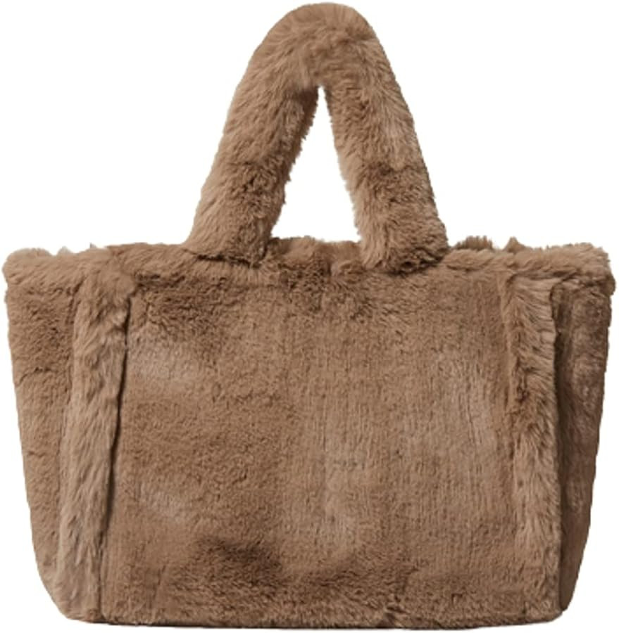 Women Tote Bag Fluffy Faux Fur Handbags Large Capacity Shopping Shoulder Bag Furry Clutch Handbag | Amazon (US)
