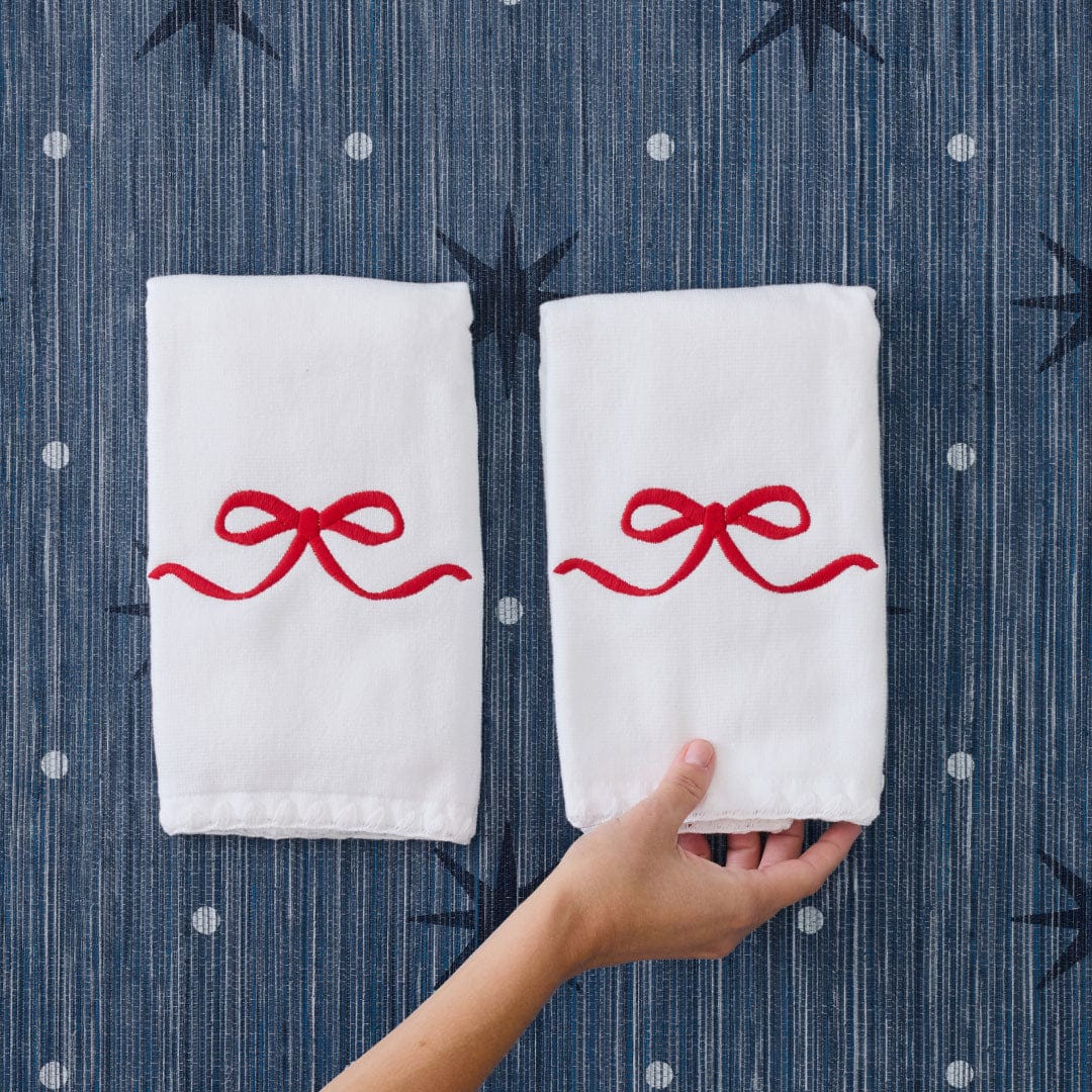 Red Bow Powder Bath Towels (pair) | Weezie Towels