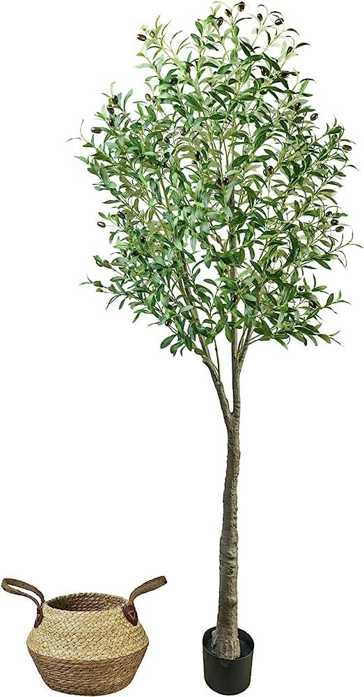 ASTIDY Faux Olive Tree 7ft-Artificial Olive Tree - Fake Olive Silk Trees with Handmade Woven Bask... | Amazon (US)