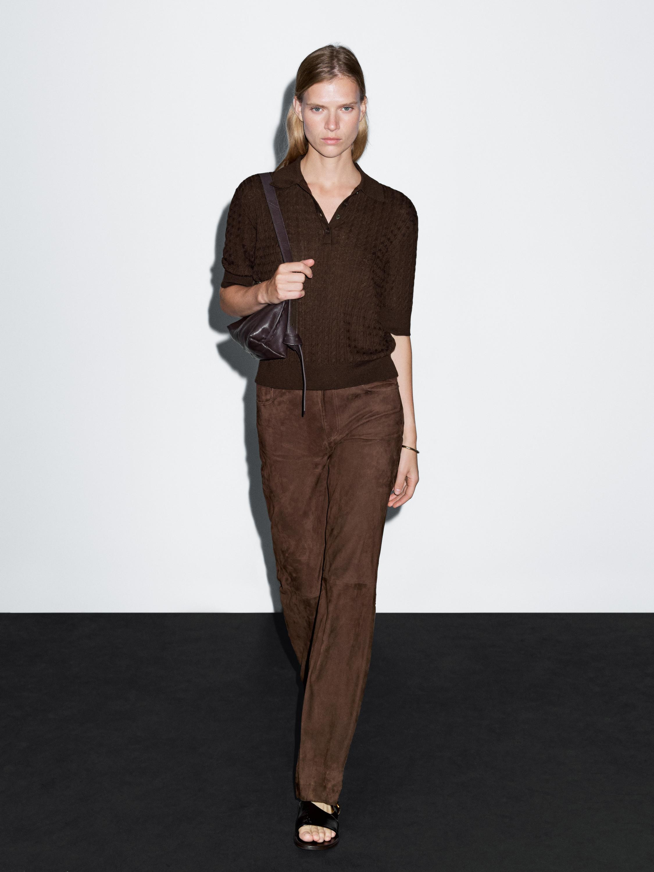 Strick-Poloshirt aus Wollmischgewebe mit Zopfmuster | Massimo Dutti DE