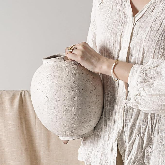 Large White Ceramic Vase - 9.8 Inch Rustic Farmhouse Vase for Home Decor, Minimalist Tall Vases f... | Amazon (US)