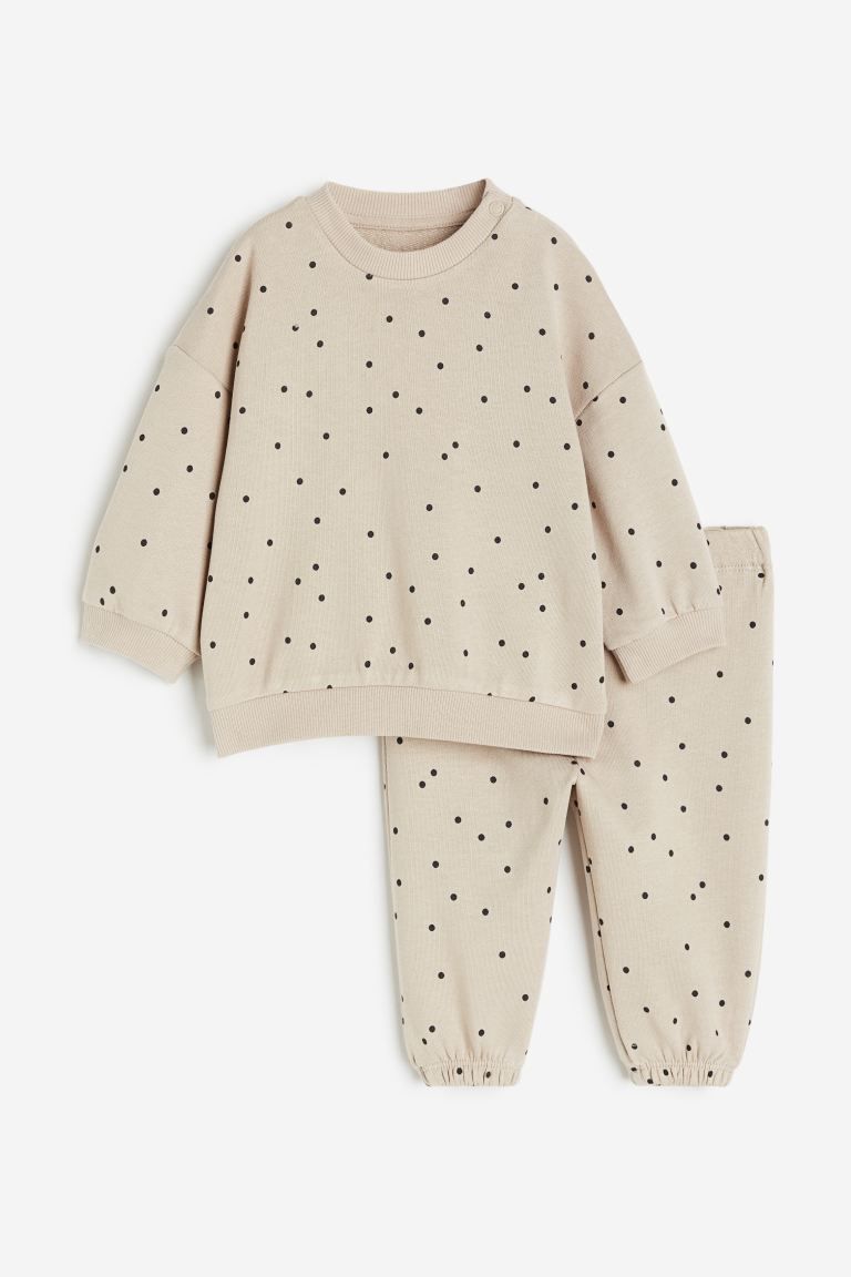 2-piece Sweatsuit - Light beige/dotted - Kids | H&M US | H&M (US + CA)