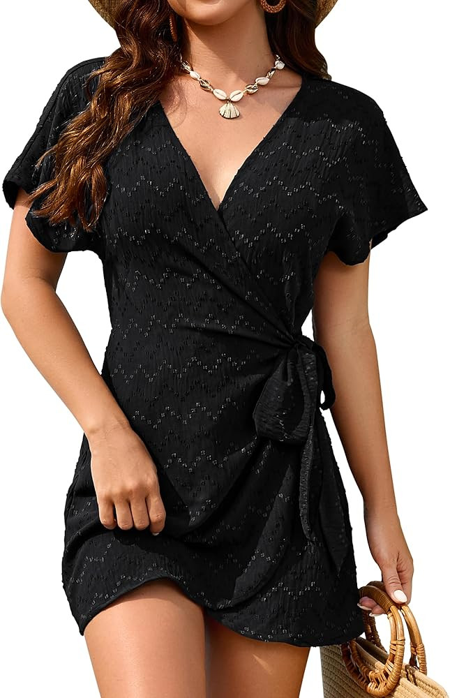 Blooming Jelly Womens Swimsuit Coverup V Neck Bathing Suit Swim Cover Ups Wrap Resort Summer Biki... | Amazon (US)