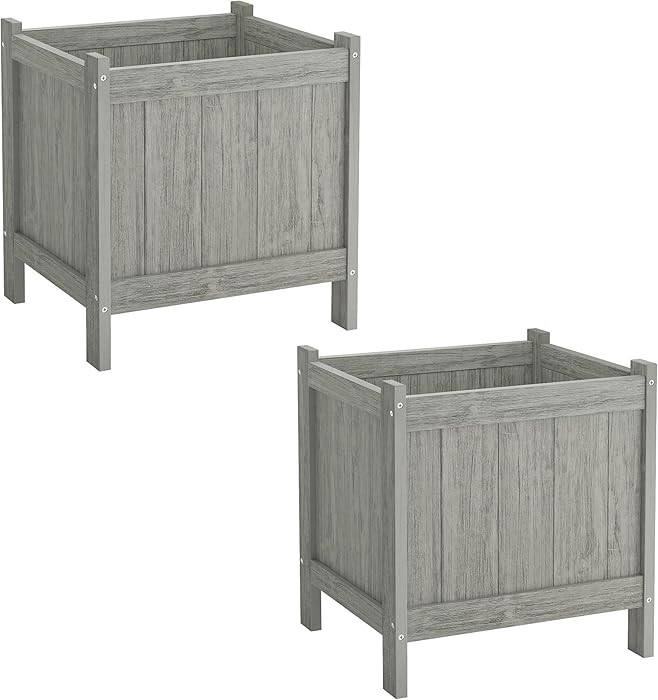 LUE BONA Outdoor Plant Pots Set of 2, 13.7" x 12.5" x 14.5" Flower Pots with Drainage Holes, Outd... | Amazon (US)