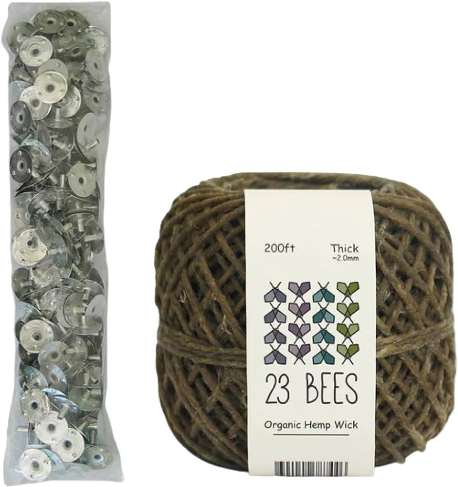 100% Organic Hemp Candle Wick 2.0mm Thick + Wick Sustainer Tabs 200pcs for Candle Making, 23 Bees... | Amazon (US)