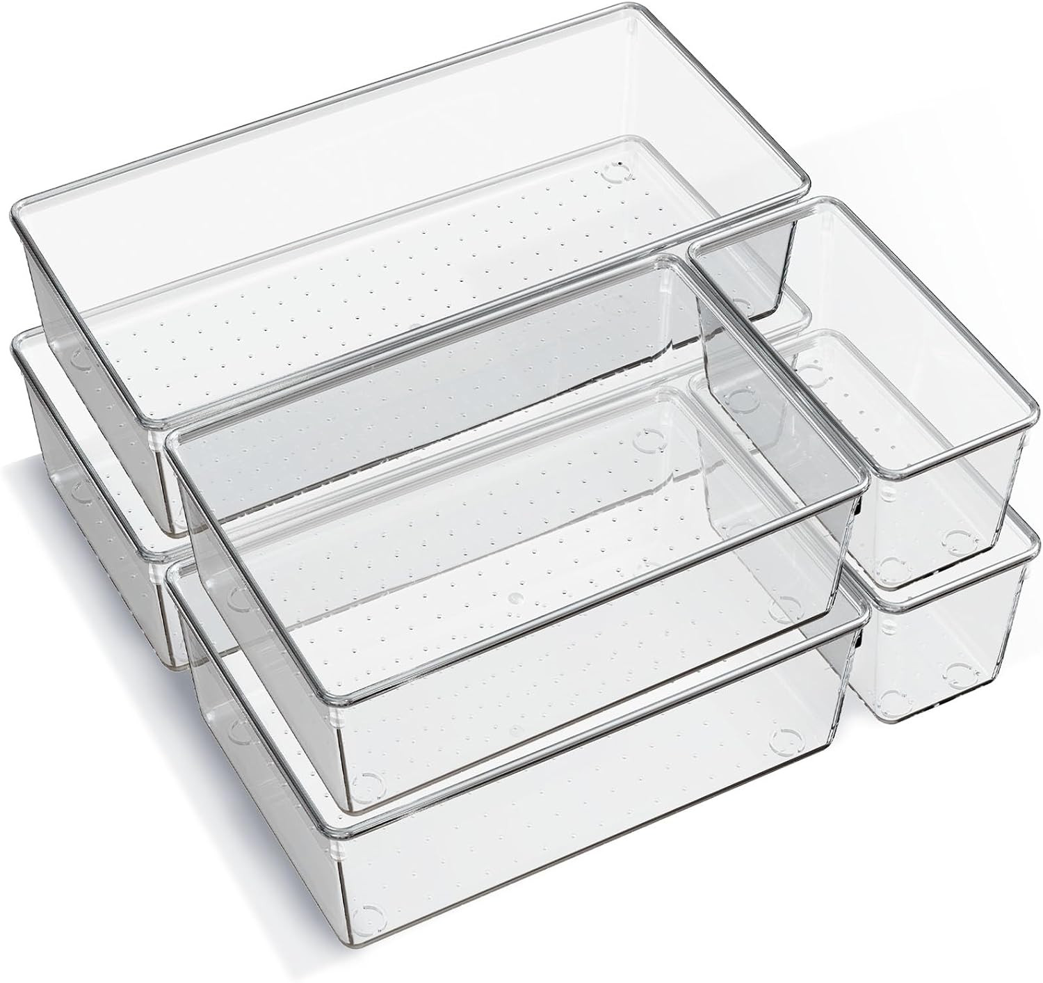 6 Pack Large Clear Plastic Drawer Organizer Trays, Acrylic Kitchen Drawer Organization and Storage Dividers, Non-Slip Storage Bins for Makeup, Kitchen Utensils, Bathroom, Jewelries and Office Desk | Amazon (US)