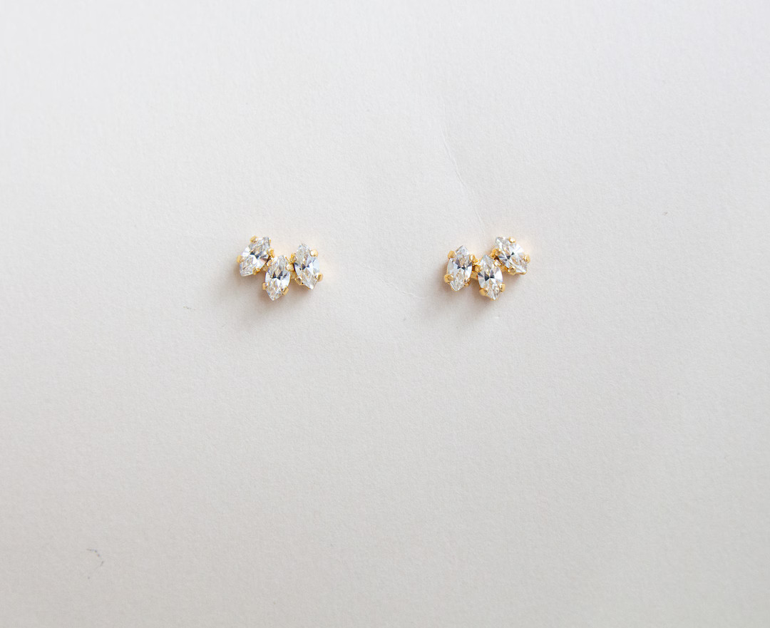 Minimal Crystal Stud Earrings: Gold Ear Crawler, Hypoallergenic - Etsy | Etsy (US)