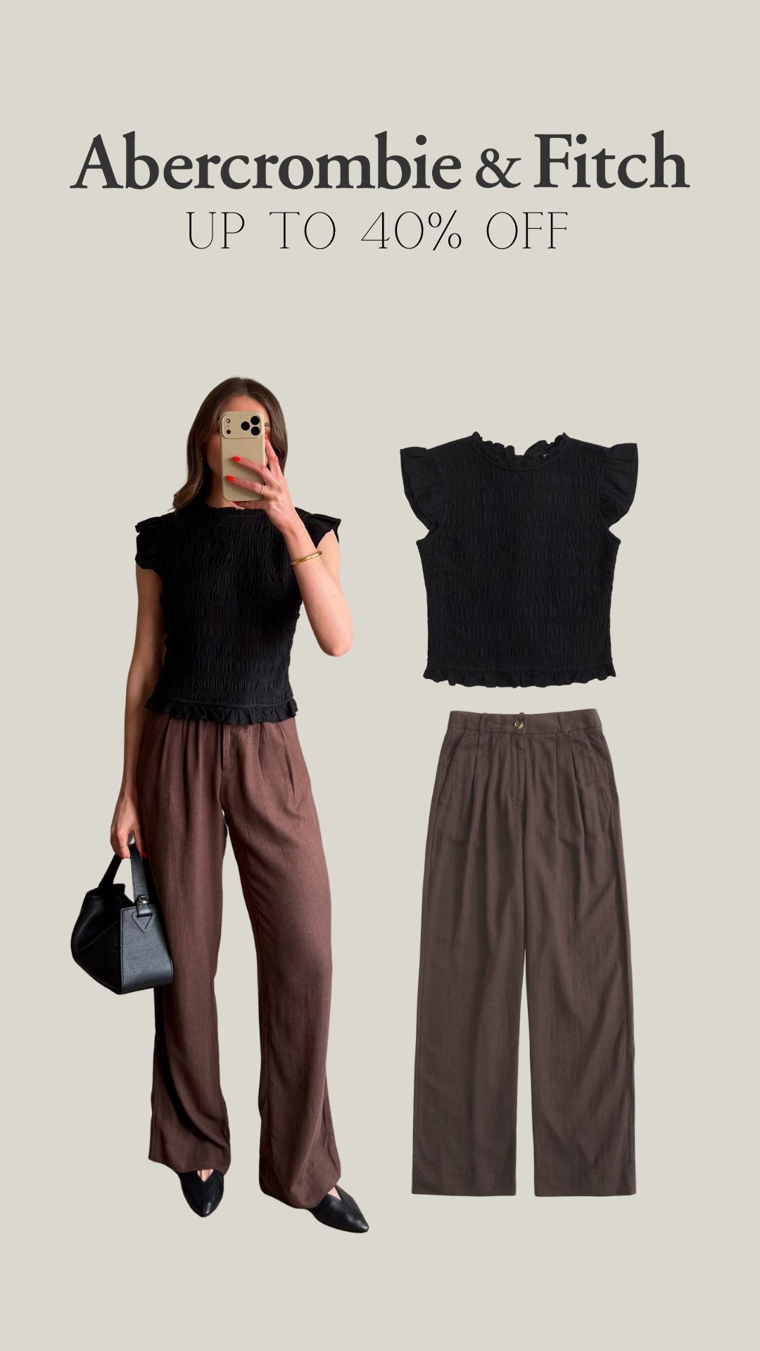 Abercrombie promo weekend, up to 40% off & use AFEMILY for an extra 15% off
Small kn the top
25 long in the trousers, in 5ft 6, I could’ve got the reg length in these 