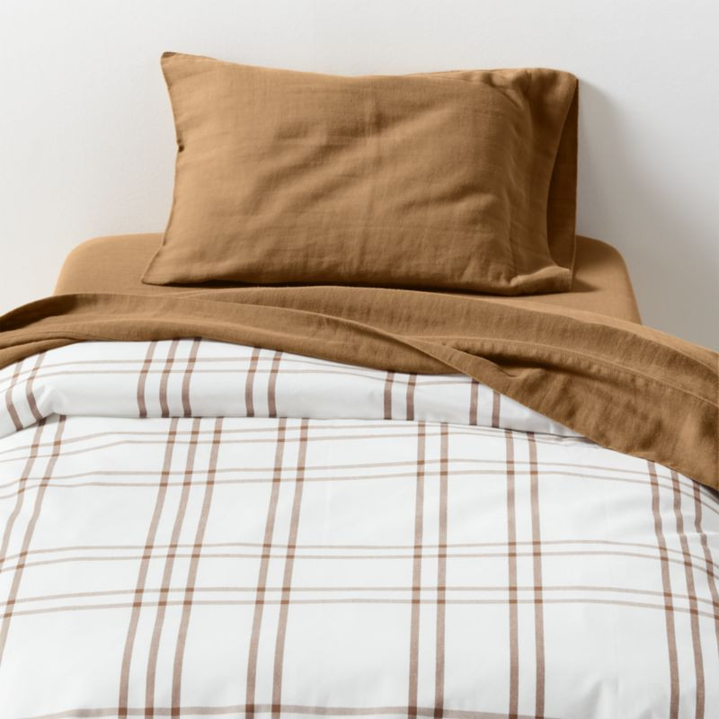 Stax Almond Brown Yarn-Dyed Organic Cotton Toddler Duvet Cover | Crate & Kids | Crate & Barrel
