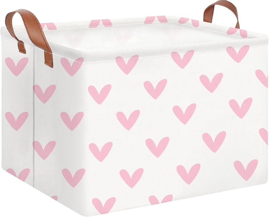 Rectangle Pink Valentine Gift Basket Empty with Handles for Kids,Cute Organizer Toy Bin,Gift Bask... | Amazon (US)