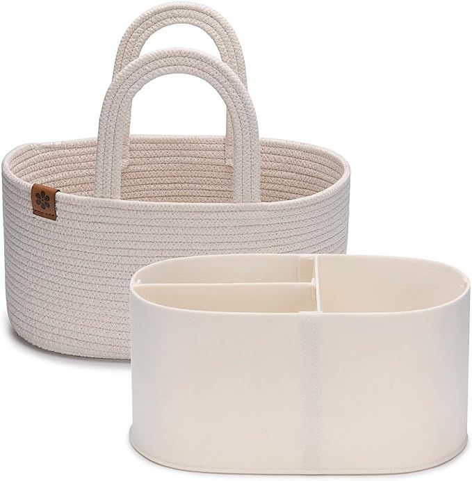 PeraBella Modern Large Cotton Diaper Organizer Basket Set, 2-in-1 Design, Ideal for Nursery Stora... | Amazon (US)