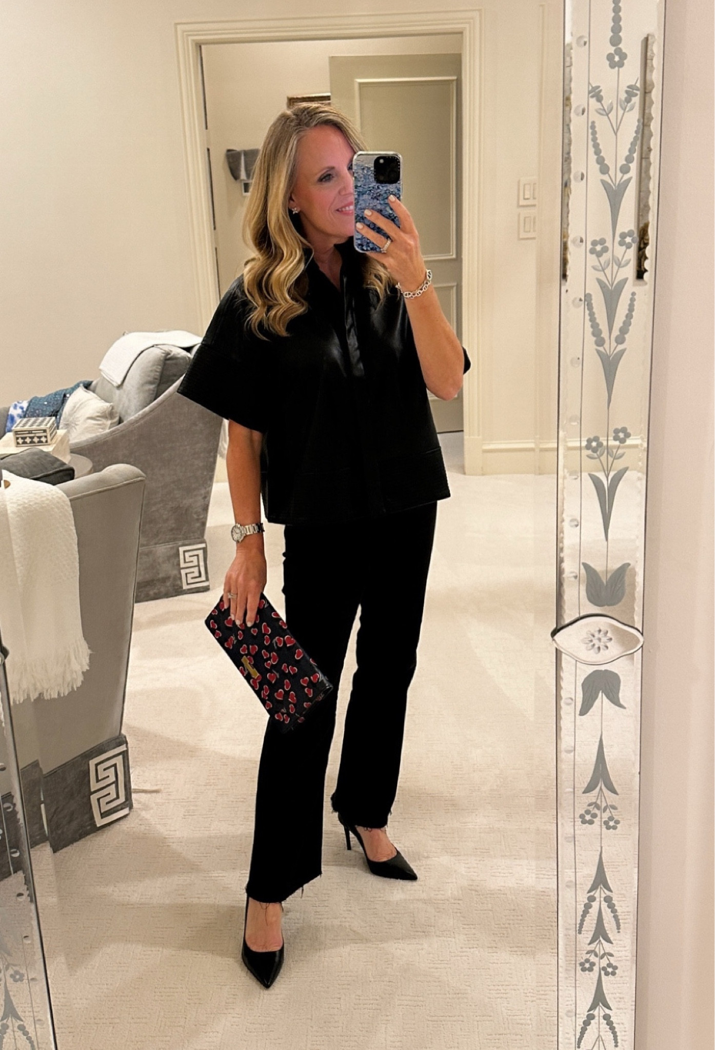 When, in doubt, all black!
This faux leather top from Tuckernuck with trapunto stitch detailing has become a go to this hall! I have paired it with raw him black denim, and the new Stuart Weitzman power pump in 100 MM 
Linking other all black favorites for call and holiday as well 

#LTKStyleTip #LTKSeasonal #LTKOver40