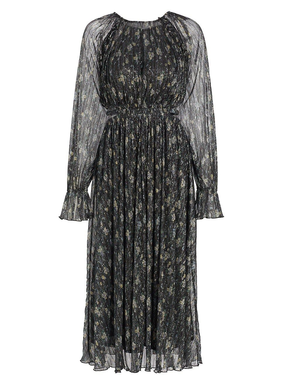 Metallic Floral Pleated Midi-Dress | Saks Fifth Avenue