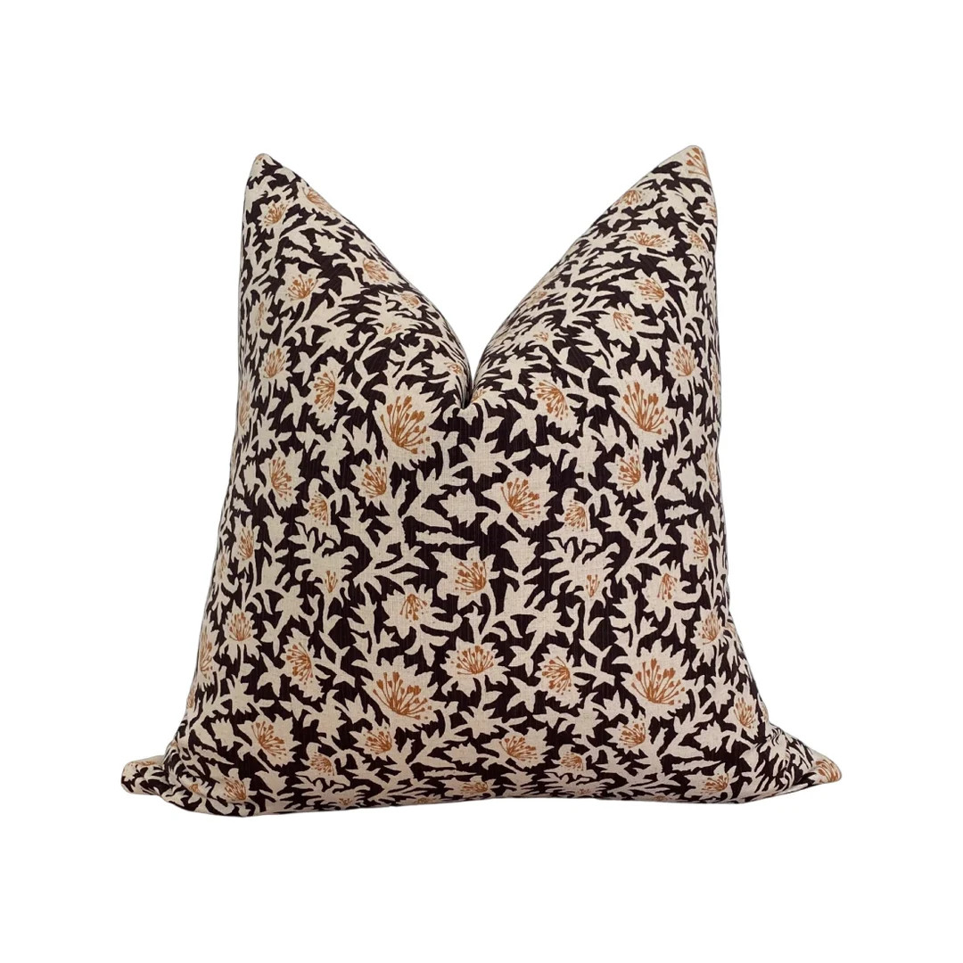 Black, Cream, and Tan Floral Print Throw Pillow Cover, Cover Only | Etsy (US)
