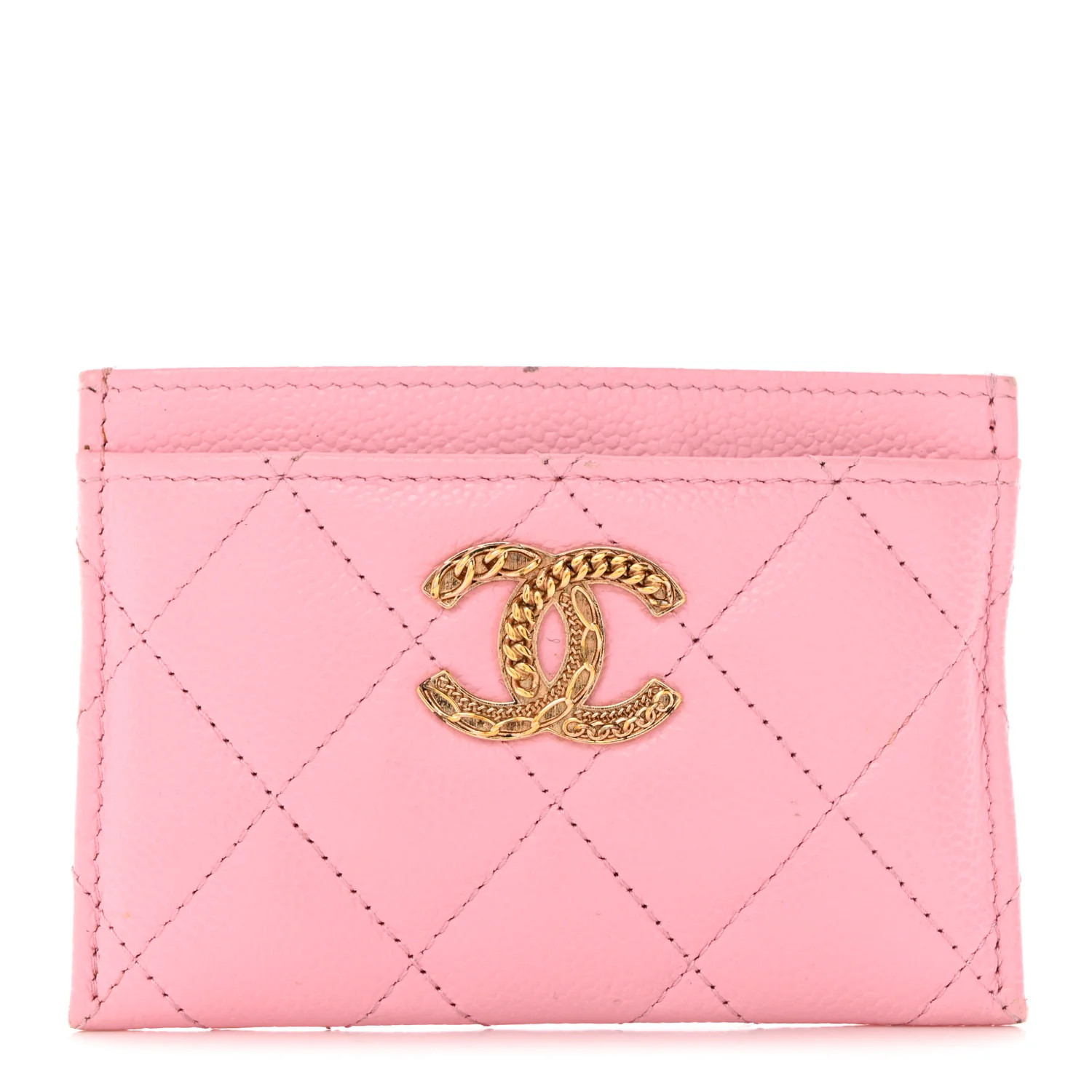 Caviar Quilted Multi Chain CC Card Holder Pink | FASHIONPHILE (US)