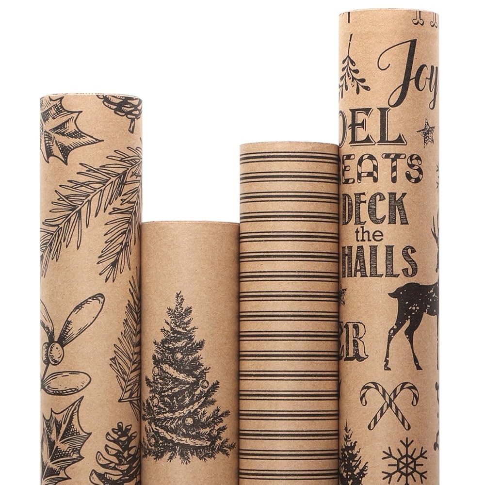 Ribbli Christmas Wrapping Paper, Vintage Christmas Style, 30 inch x 120 inch(10ft) Per Roll, Tota... | Amazon (US)