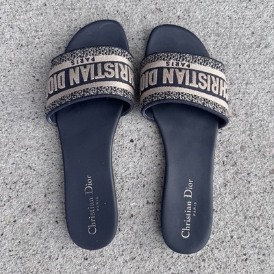 Christian Dior Women's Slide Sandals Navy Beige Slip-On Logo Casual Summer | eBay | eBay US