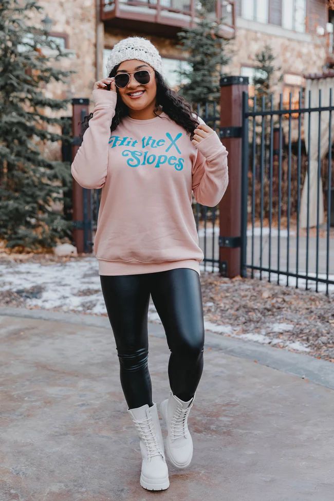 Hit The Slopes Peach Graphic Sweatshirt | The Pink Lily Boutique