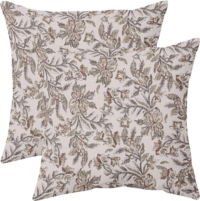 Robvobe Juego de 2 fundas de almohada con estampado de bloques florales de 20 x 20 pulgadas, dise... | Amazon (US)